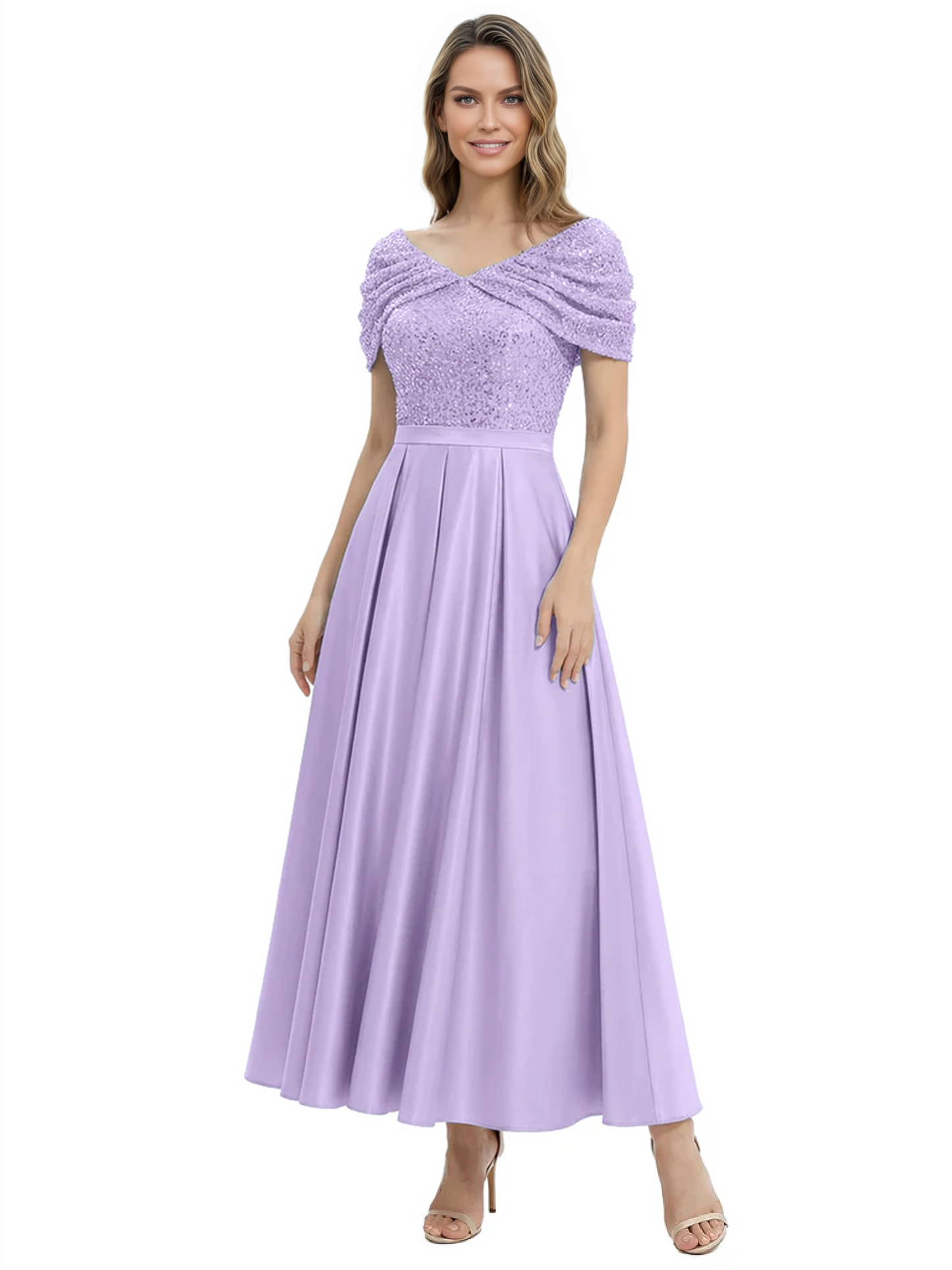 Luxury Formal Dress Sparkling Sequin Top Mother of Bride Dress Silk Satin A-Line Gowns