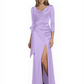 Elegant Evening Gowns Slit Trending Styles Satin Slit Formal Dress Cowl Neckline Gown Tie