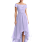 Formal High-Low Mother of the Bride Gown Short Sleeve Lace Maxi Dress with Tiered Skirt