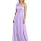 One-Shoulder Mother of the Bride Dress Satin Gown with Bow Ruched Empire Waist