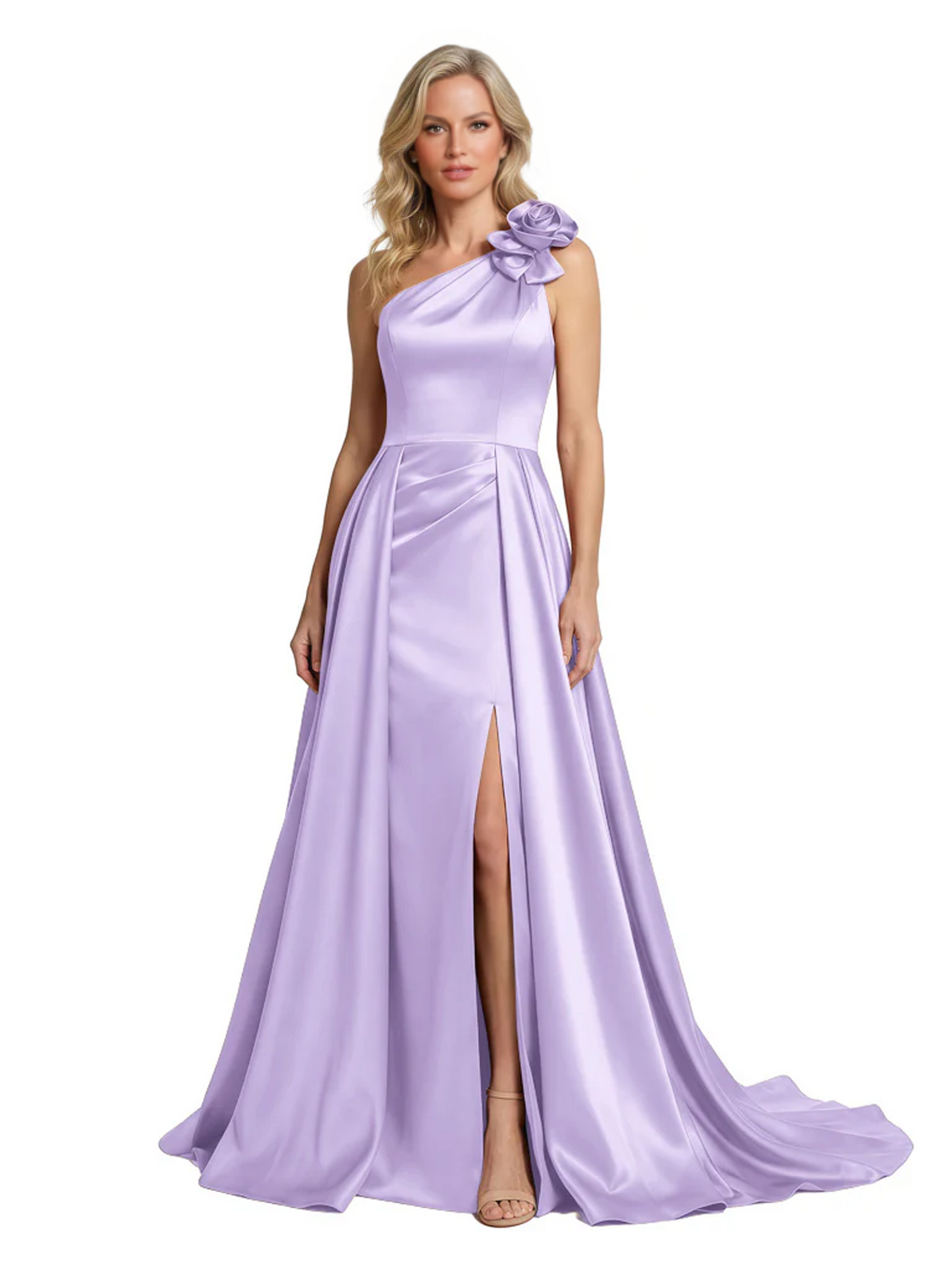 One Shoulder Sleeveless Mother of the Brides Dresses Floor Length Slit With Train