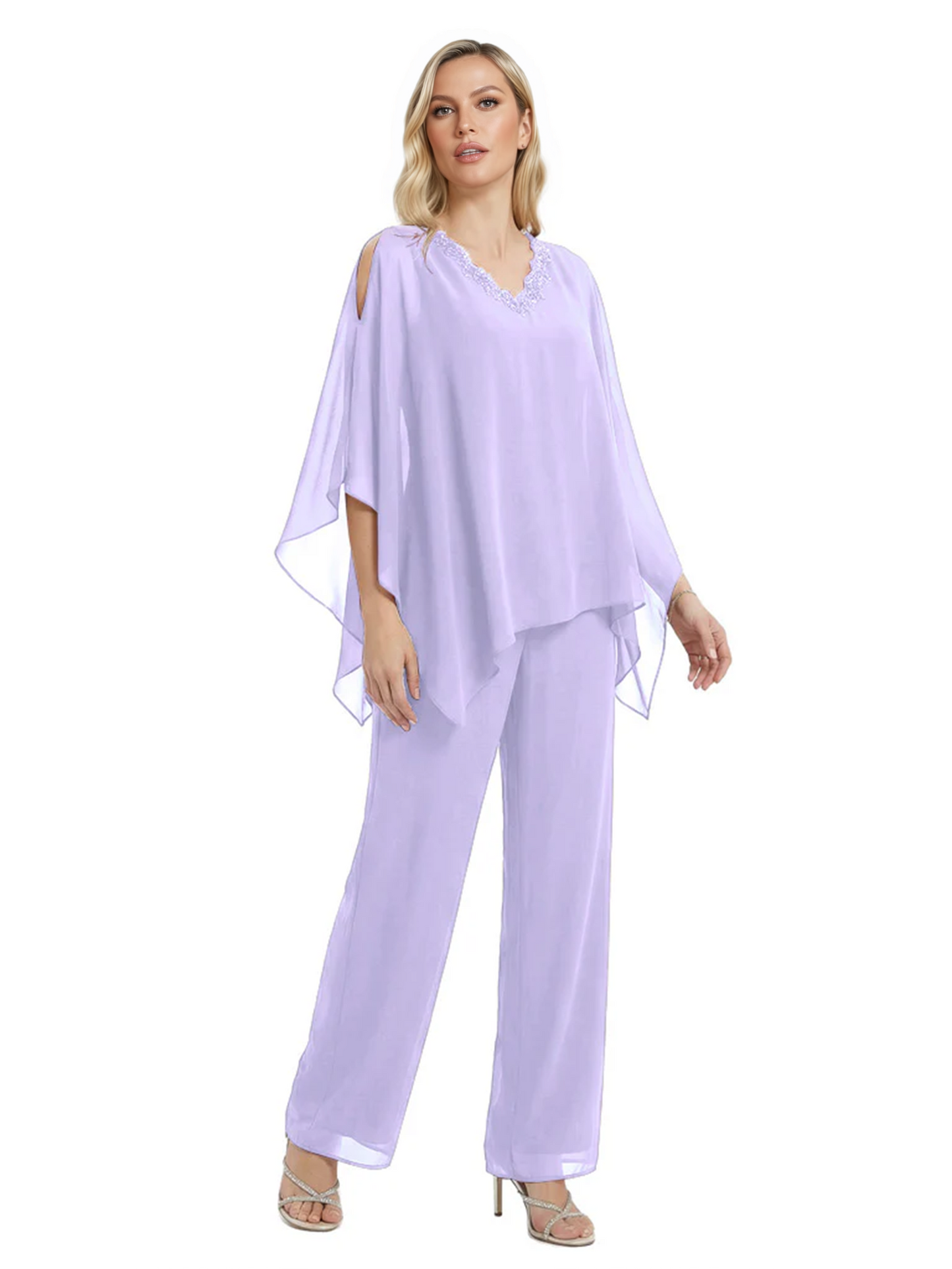 V-Neck Chiffon Mother of the Brides Dresses Plus Size Jacket Suits Wedding