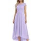 Elegant Evening Gown Trending 2026 Styles with Cap Sleeves High-Low Skirt