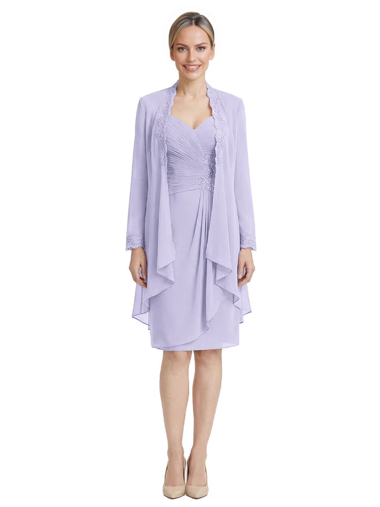 2PCS Knee Length Chiffon Mother of the Brides Dresses Short V-Neck