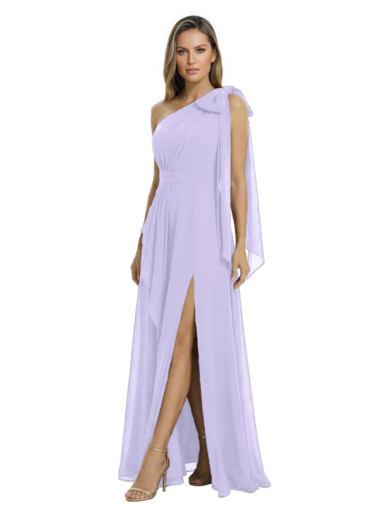 One-Shoulder Mother of the Bride Dress Chiffon Gown with Long Sash Detail