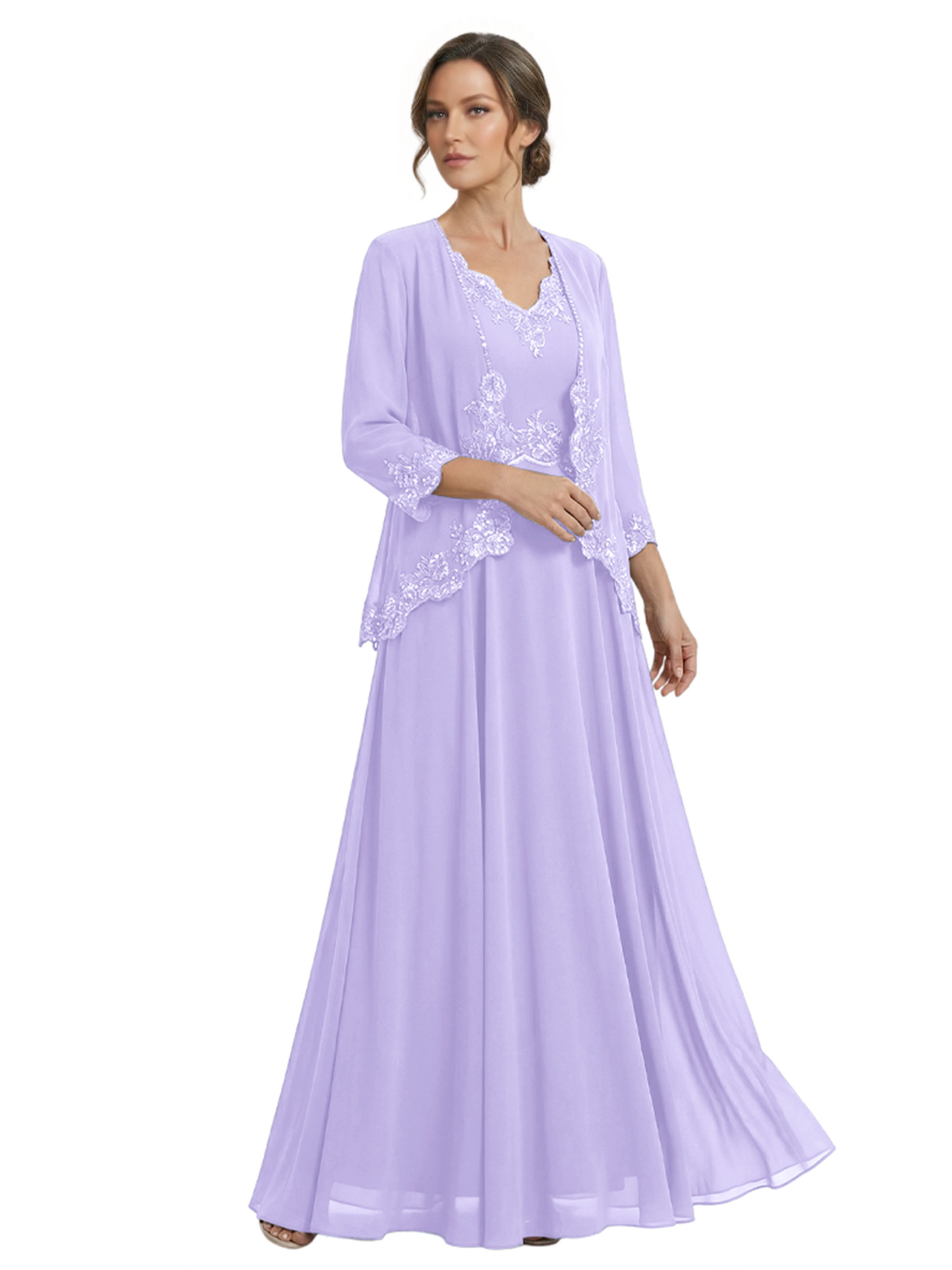 Plus Size A-line Chiffon 3/4 Sleeves Mother of the Brides Dresses Long Jacket Dress