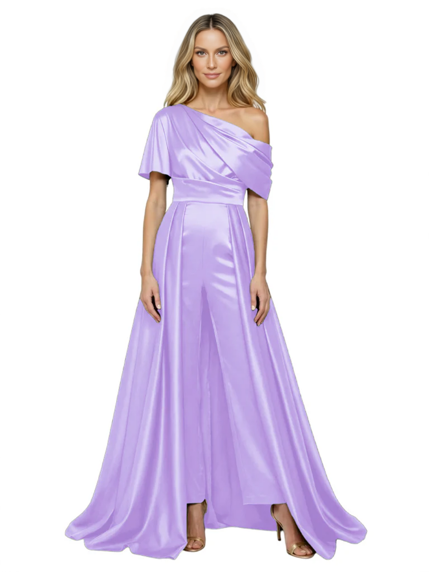 One Shoulder Mother of Bride jumpsuits Formal Gowns Floor Length Detachable Train