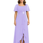 Formal High-Low Mother of the Bride Gown Sleeved Chiffon Maxi Dress Ruched Waist