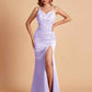 Sexy Satin V-neck Side Slit Mermaid Floor Length Bridesmaid Dresses