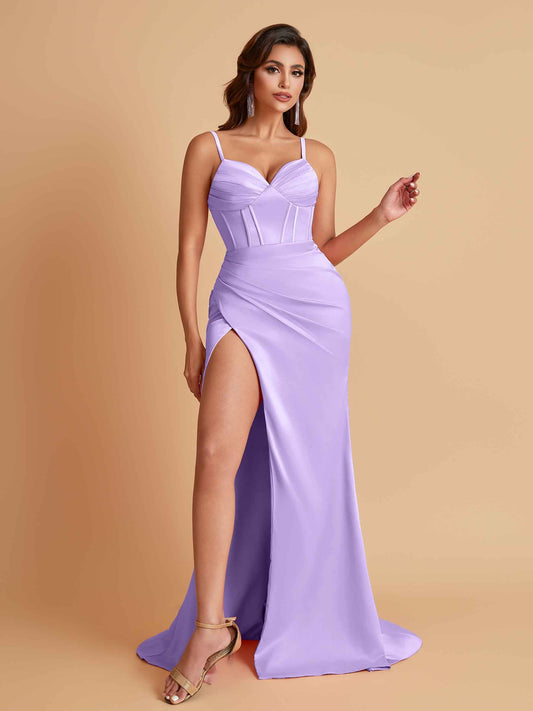 Simple Soft Satin Mermaid V-neck Floor-Length Mermaid Bridesmaid Dresses