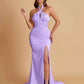 Elegant Soft Satin Mermaid Halter Side Slit Floor-Length Bridesmaid Dresses Online