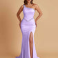 Sexy Soft Satin Mermaid One Shoulder Side Slit Beading Floor-Length Bridesmaid Dresses Online