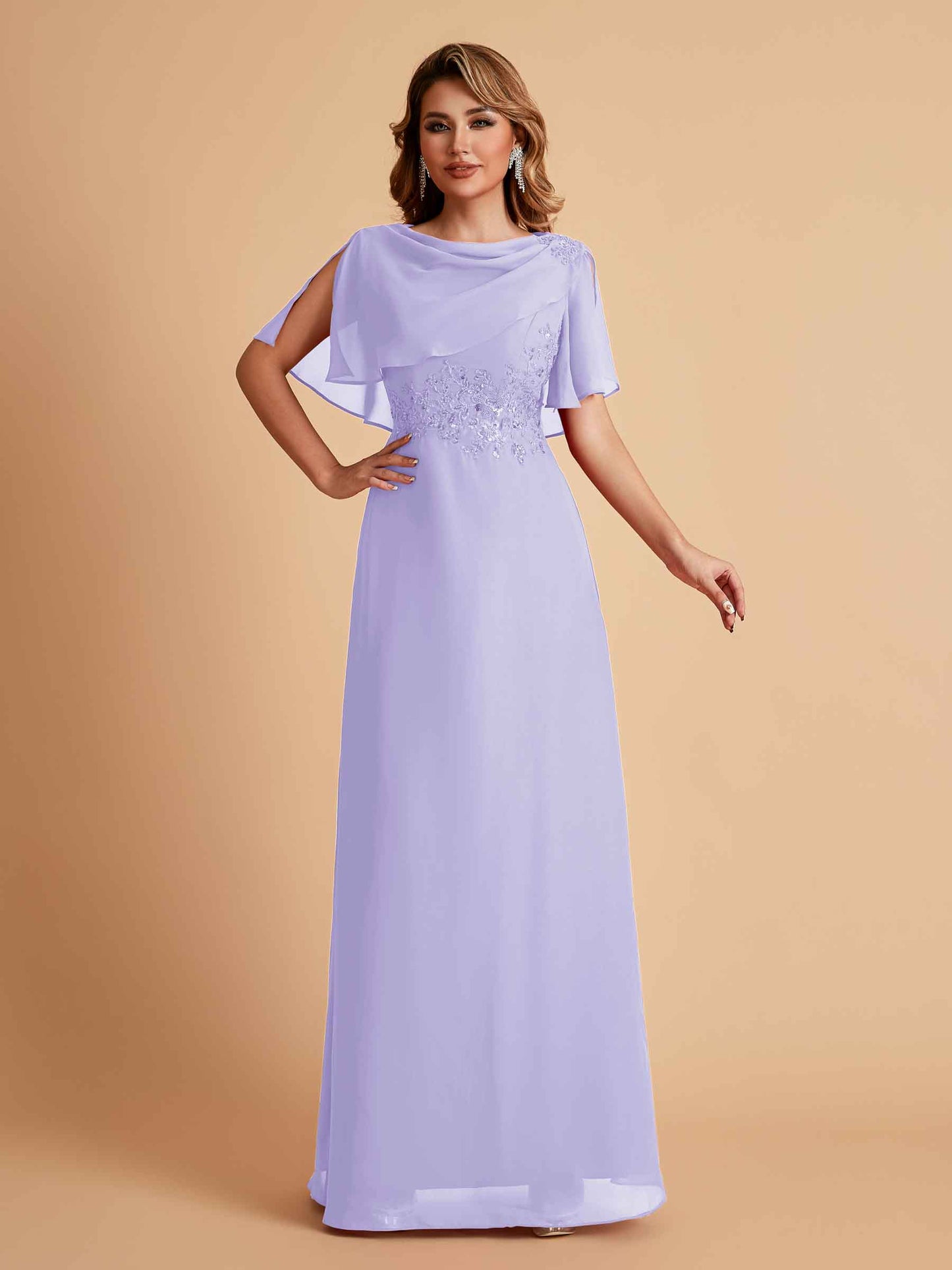 Elegant A-Line Chiffon Half Sleeves Jewel Mother of the Brides Dresses Online