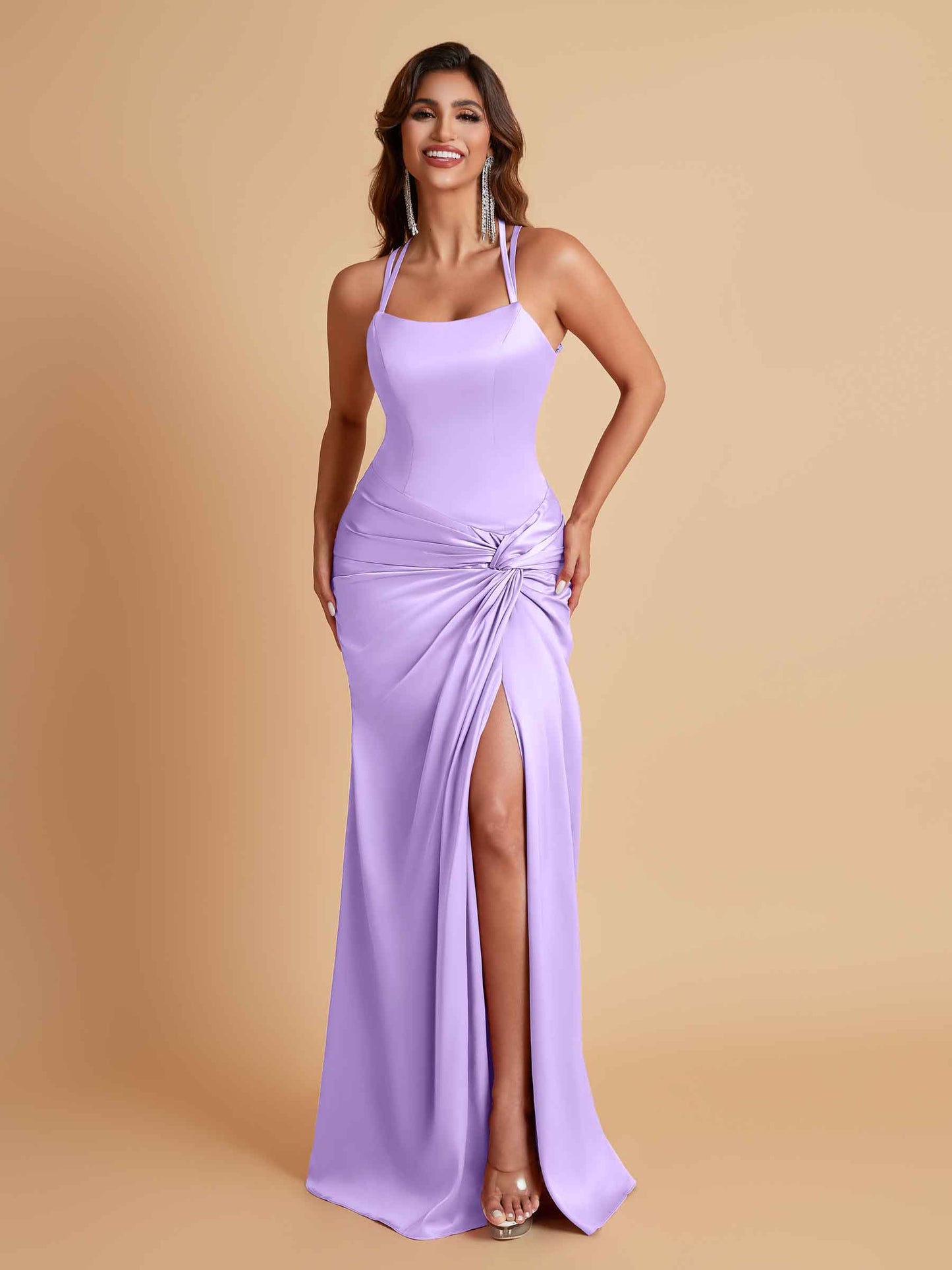 Gorgeous Square Criss Cross Soft Satin Side Slit Floor-Length Mermaid Bridesmaid Dresses