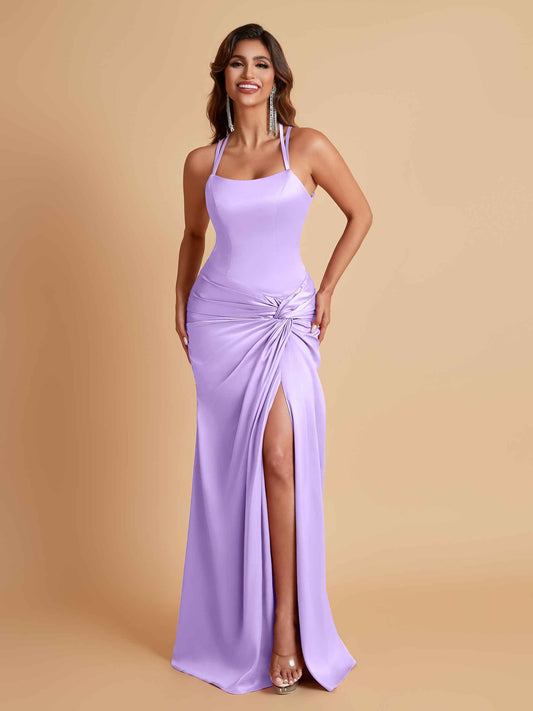 Gorgeous Square Criss Cross Soft Satin Side Slit Floor-Length Mermaid Bridesmaid Dresses