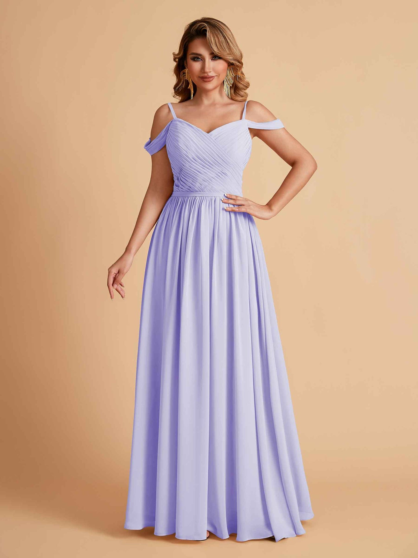 Elegant A-line Chiffon Off The Shoulder V-Neck Bridesmaid Dresses Online