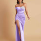 Sexy Soft Satin Mermaid One Shoulder Side Slit Floor-Length Mermaid Bridesmaid Dresses