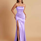 Elegant Soft Satin Strapless Split Side Mermaid Bridesmaid Dresses