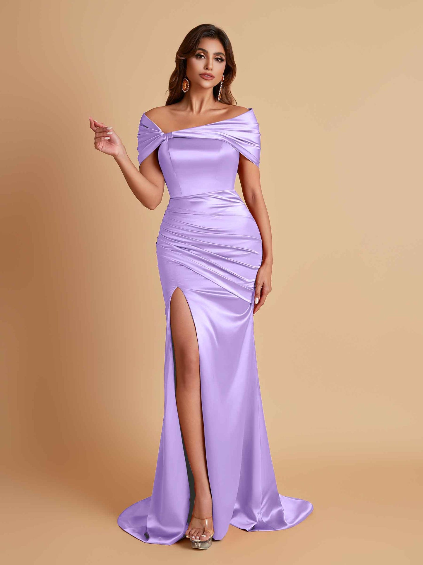 Elegant Soft Satin Off-the-shoulder Side-Slit Mermaid Bridesmaid Dresses
