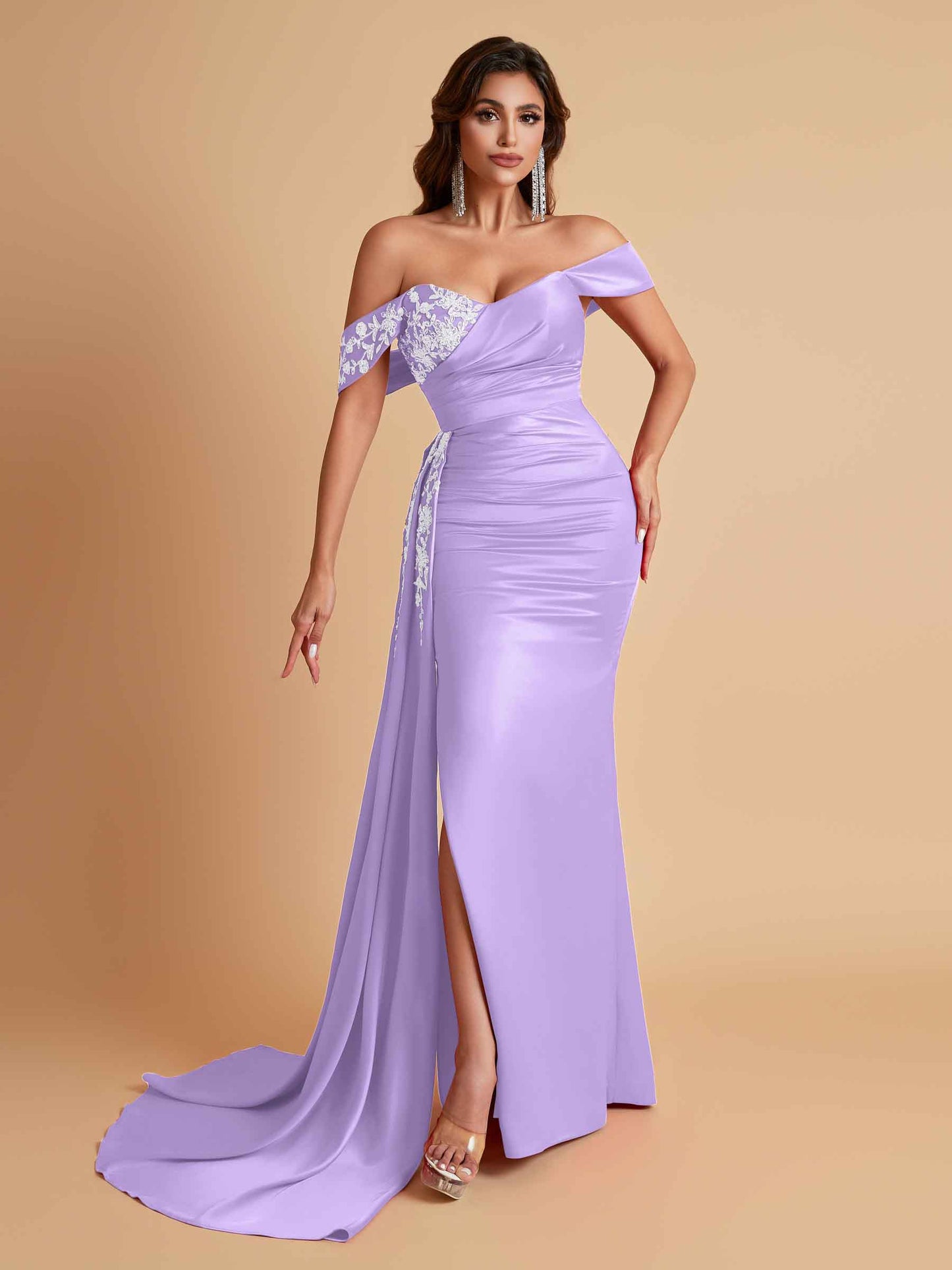 Elegant Soft Satin Mermaid Off Shoulder Floor-Length Mermaid Bridesmaid Dresses