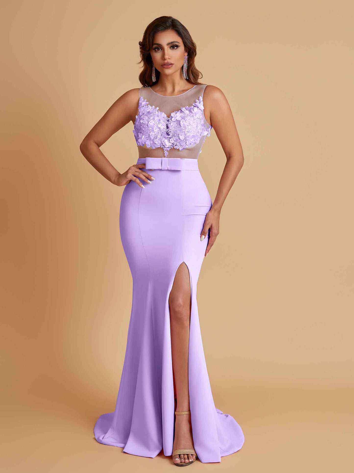 Sexy Soft Satin Mermaid Illusion Side Slit Floor-Length Bridesmaid Dresses Online