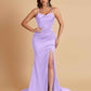 Sexy Spaghetti Straps V Neck Soft Satin Side Slit Floor-Length Mermaid Bridesmaid Dresses