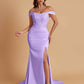 Elegant Soft Satin Mermaid Off Shoulder Side Slit Floor-Length Mermaid Bridesmaid Dresses