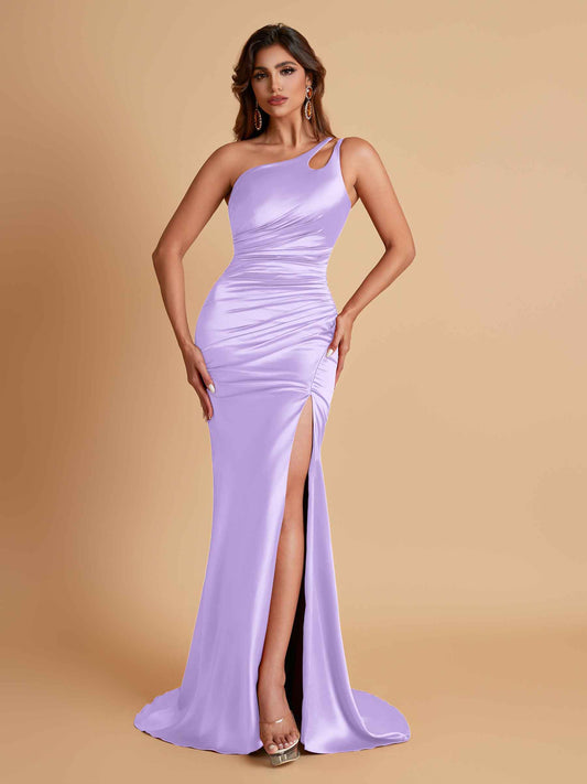 Sexy Soft Satin Mermaid One Shoulder Floor-Length Mermaid Bridesmaid Dresses