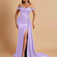 Gorgeous Soft Satin V-neck Off-the-Shoulder Side-Slit Mermaid Bridesmaid Dresses