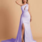 Sexy Satin Mermaid One Shoulder Side Slit Long Bridesmaid Dresses