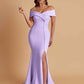 Elegant Soft Satin Mermaid Off Shoulder Side Slit Floor-Length Bridesmaid Dresses