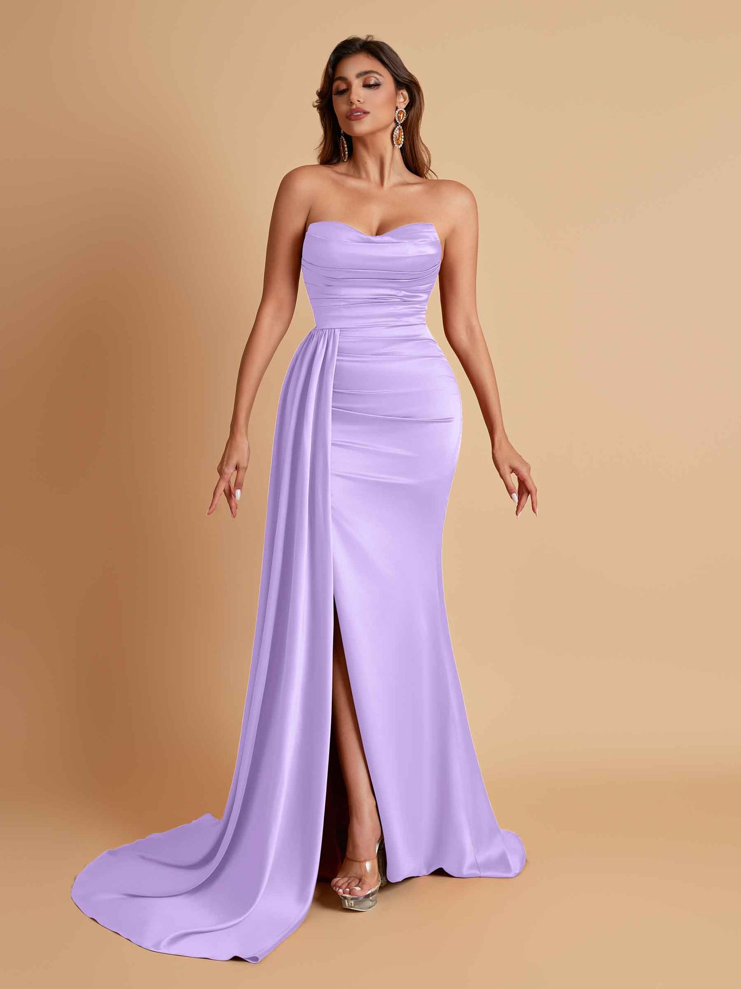 Elegant Soft Satin Sweetheart Strapless Side-Slit Mermaid Bridesmaid Dresses