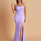 Sexy Soft Satin Mermaid Spaghetti Straps Side Slit Floor-Length Bridesmaid Dresses