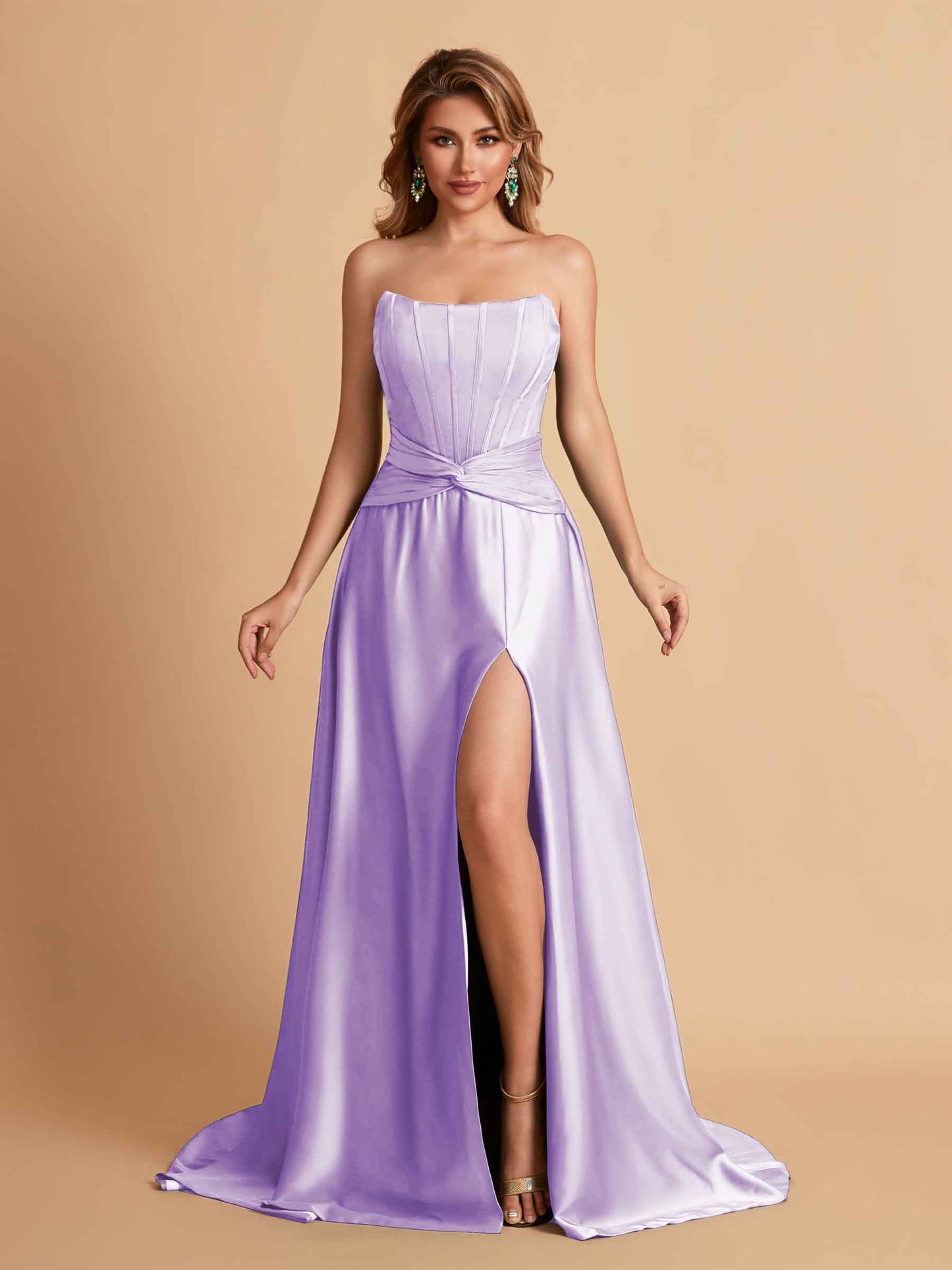 Elegant Satin Sweetheart A-Line Side Slit Floor Length Bridesmaid Dresses