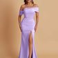 Elegant Soft Satin Mermaid Off Shoulder Asymmetrical Side Slit Floor-Length Bridesmaid Dresses