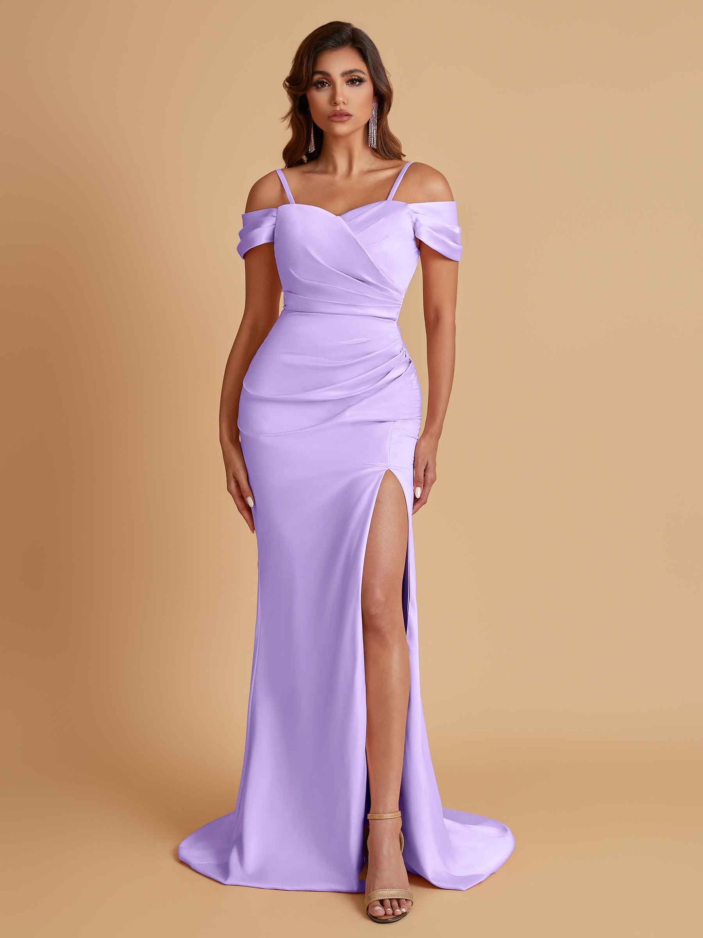 Sexy Soft Satin Mermaid Cold Shoulder Side Slit Floor-Length Bridesmaid Dresses Online