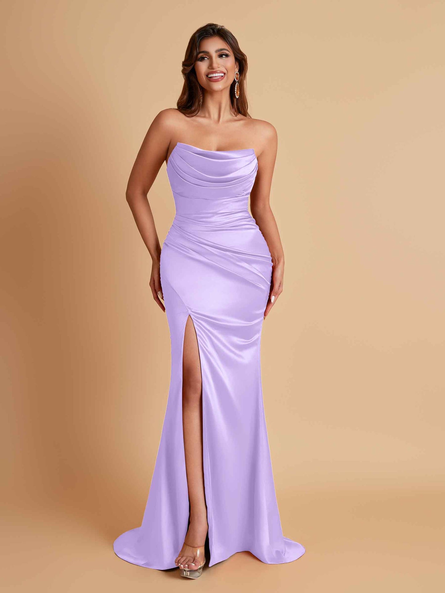 Sexy Soft Satin Mermaid Side Slit Floor-Length Mermaid Bridesmaid Dresses