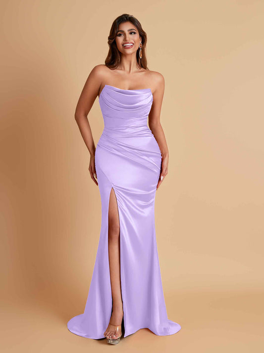 Sexy Soft Satin Mermaid Side Slit Floor-Length Mermaid Bridesmaid Dresses