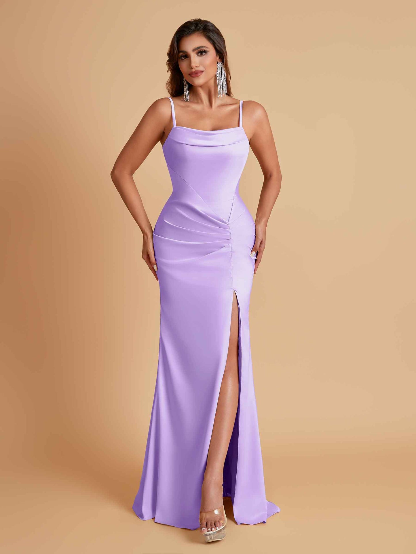 Gorgeous Spaghetti Straps Soft Satin Side Slit Floor-Length Mermaid Bridesmaid Dresses