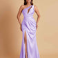 Sexy One Shoulder Soft Satin Side Slit Floor-Length Mermaid Bridesmaid Dresses