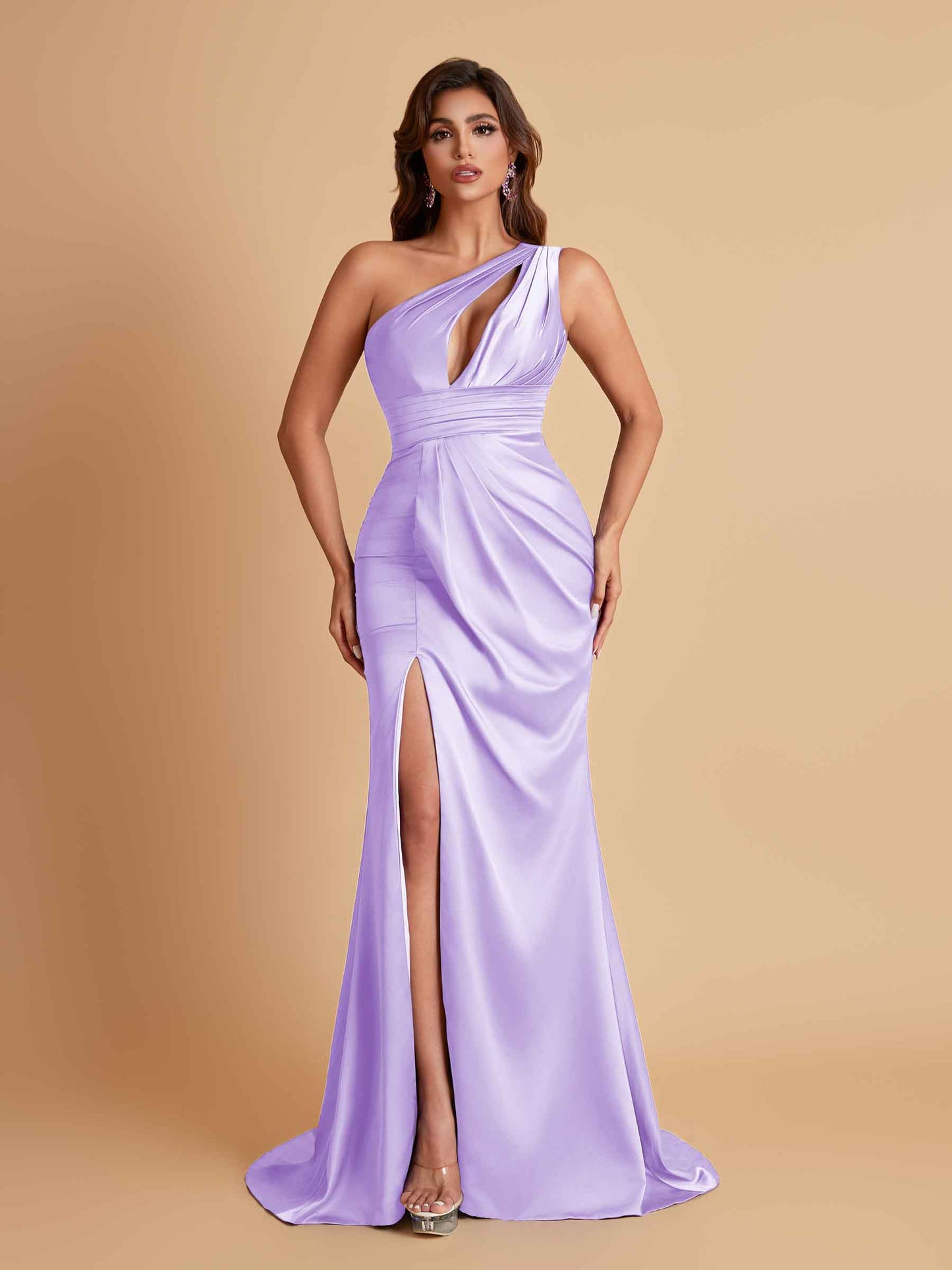 Sexy One Shoulder Soft Satin Side Slit Floor-Length Mermaid Bridesmaid Dresses