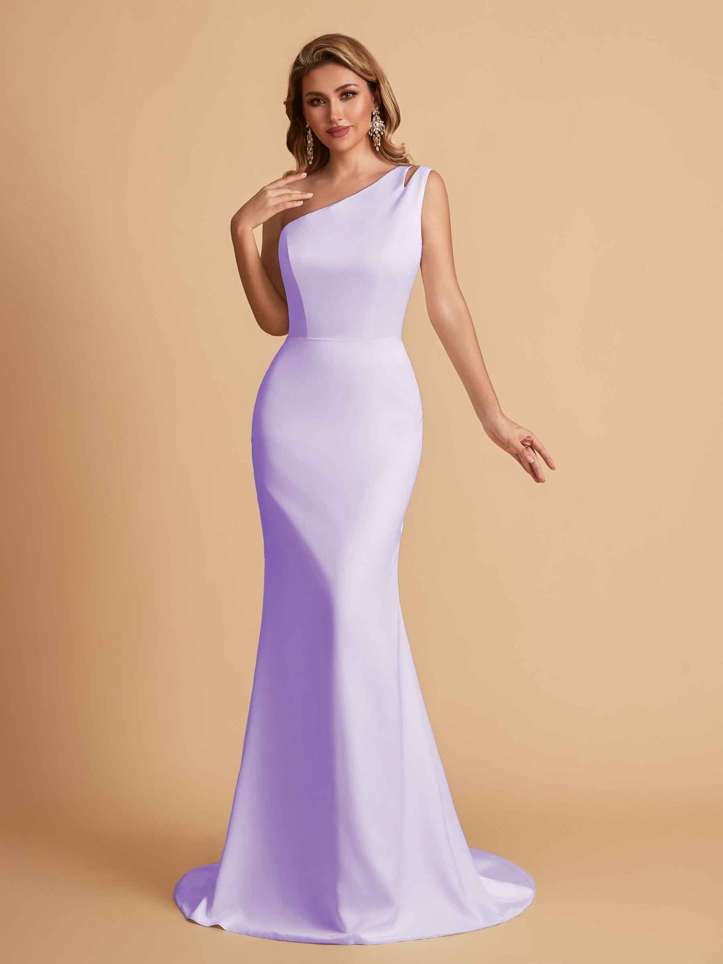 Elegant Satin One Shoulder Mermaid Side Slit Floor Length Bridesmaid Dresses