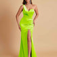 Gorgeous One Shoulder Soft Satin Side Slit Floor-Length Mermaid Bridesmaid Dresses