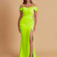 Sexy Soft Satin Mermaid Cold Shoulder Side Slit Floor-Length Bridesmaid Dresses Online