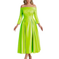 Off Shoulder Mother of the Bride Dress Tea-Length Satin Gown with Lace Applique