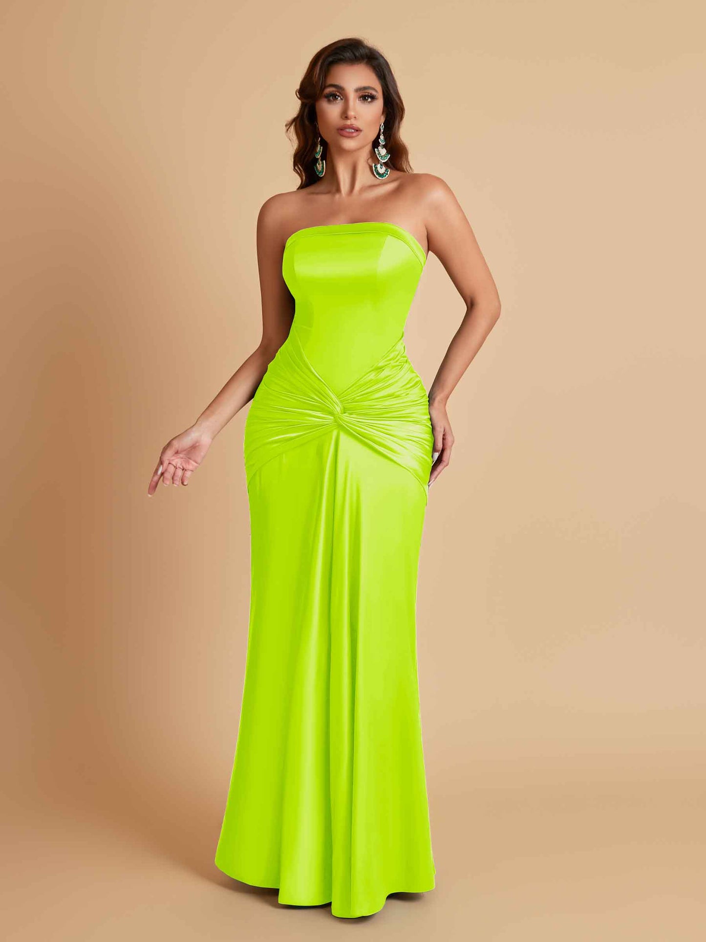 Sexy Soft Satin Mermaid Strapless Floor-Length Mermaid Bridesmaid Dresses