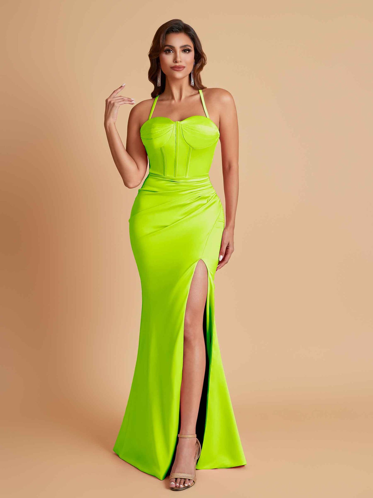 Sexy Soft Satin Mermaid Spaghetti Straps Side Slit Floor-Length Bridesmaid Dresses