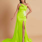 Elegant Soft Satin Sweetheart One Shoulder Side-Slit Mermaid Bridesmaid Dresses
