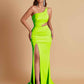 Gorgeous One Shoulder Soft Satin Side Slit Floor-Length Mermaid Bridesmaid Dresses