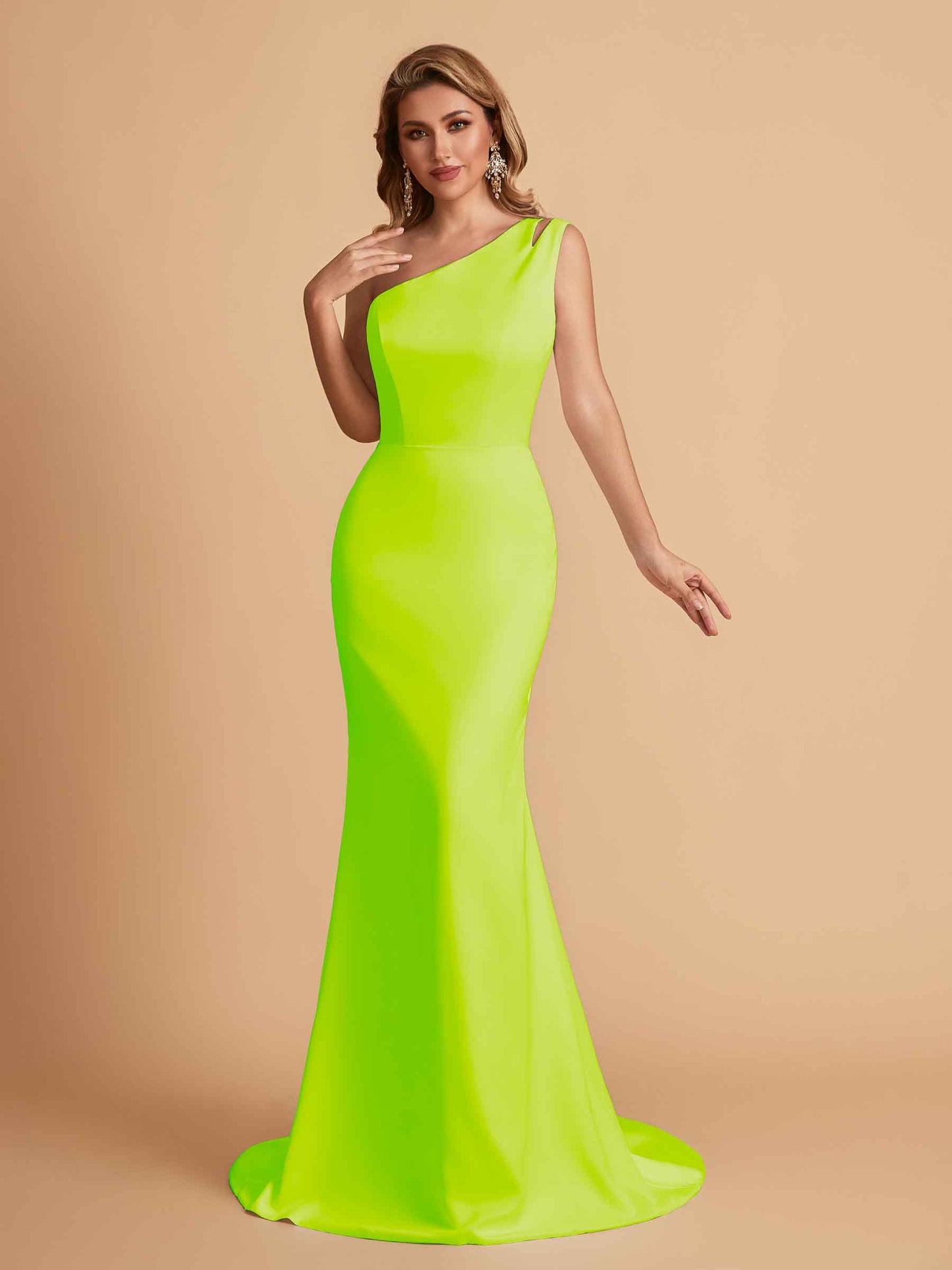 Elegant Satin One Shoulder Mermaid Side Slit Floor Length Bridesmaid Dresses